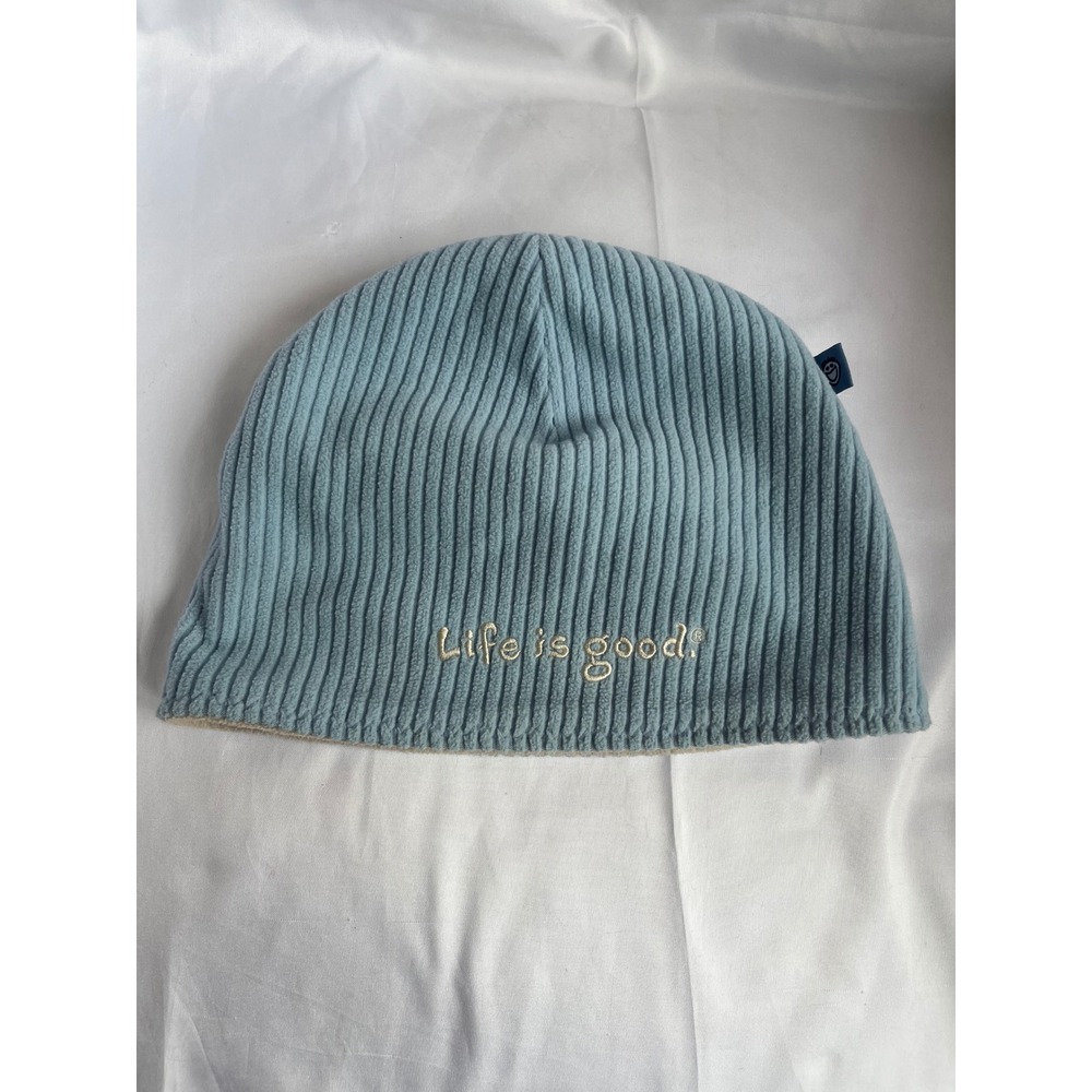 Life Is Good Reversible Beanie Hat Light Blue Tan